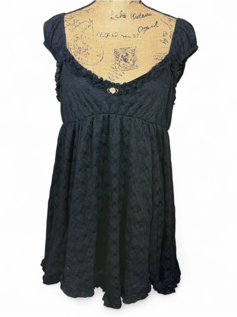 Wild Fable Black Floral Lace Babydoll Mini Dress Cottagecore Women's Large